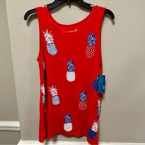 Red Pineapple Print Sleeveless Top Sz S Caribbean Joe NWT